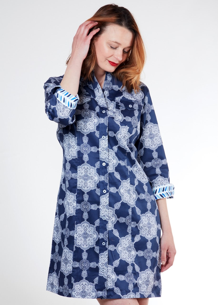 Sag Harbor Dress Navy Gound Medallion Print