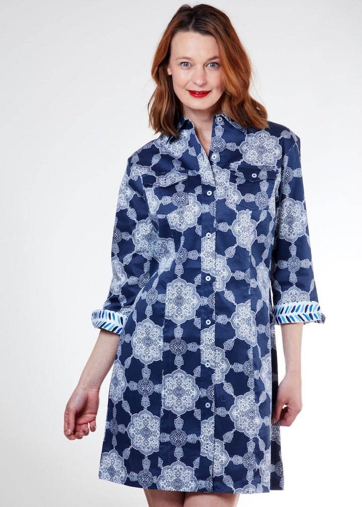 Sag Harbor Dress Navy Gound Medallion Print