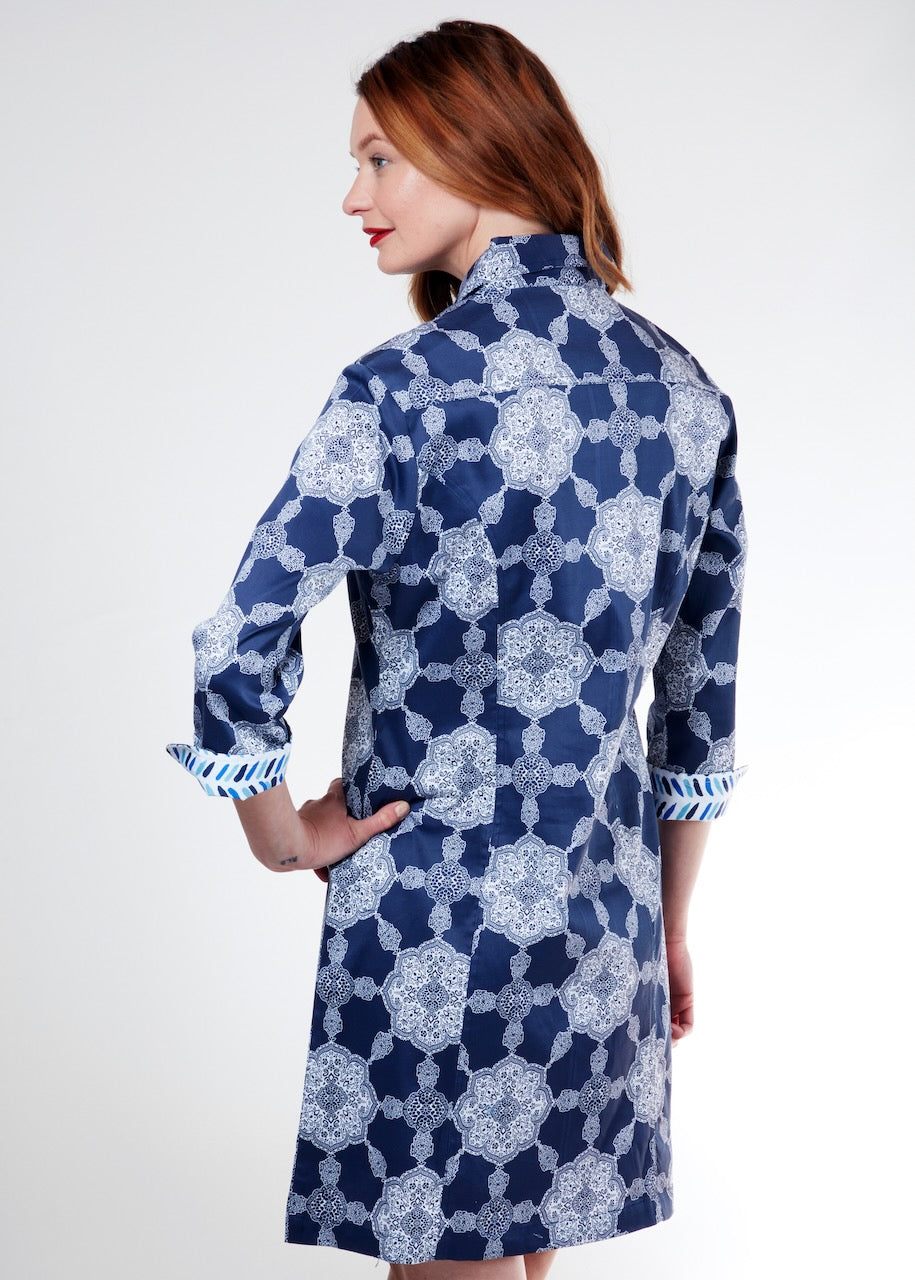 Sag Harbor Dress Navy Gound Medallion Print