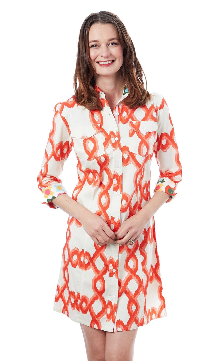 Sag Harbor Orange White Flame Stitch Print