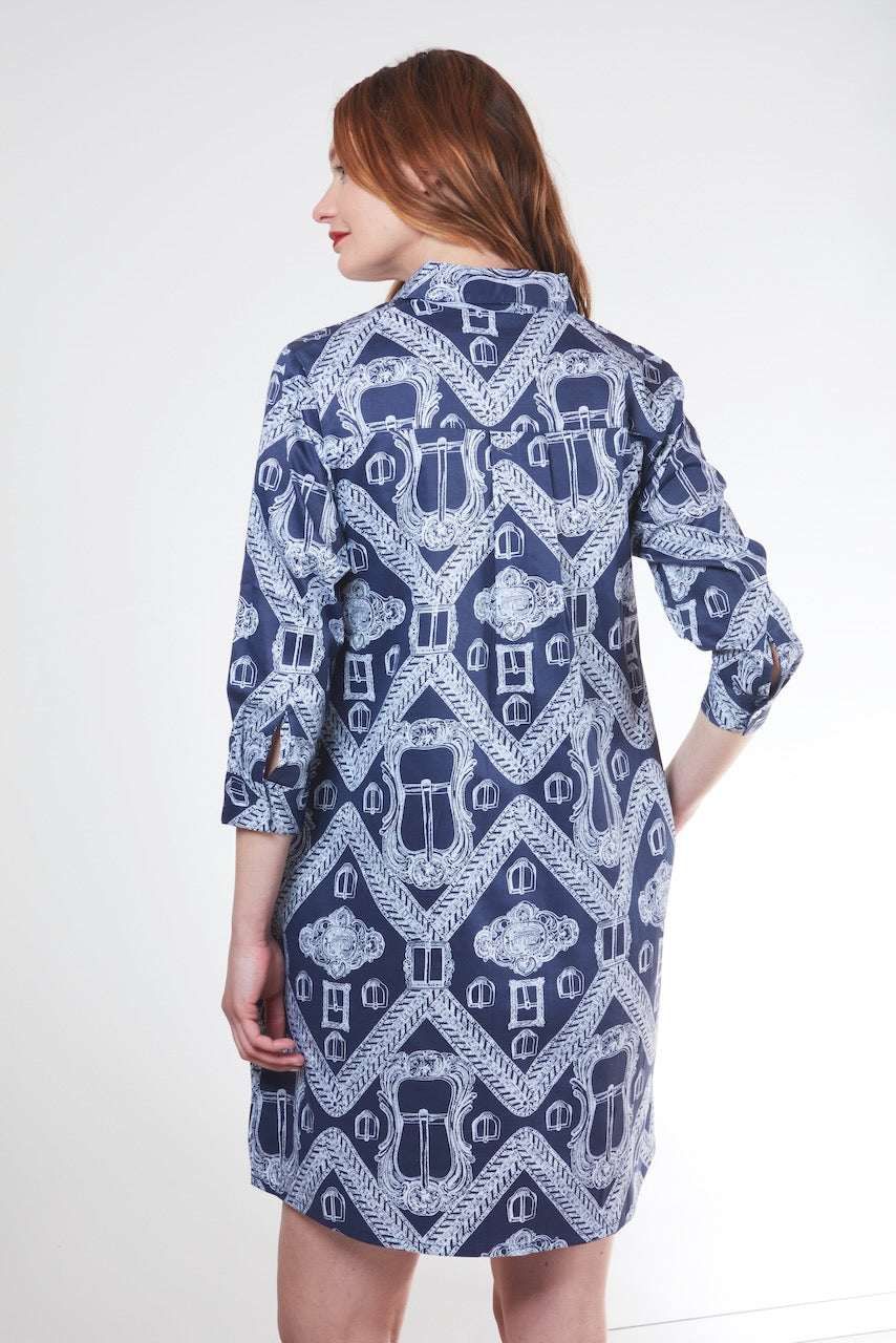 Chatham Dress Navy Ground Buckle Print