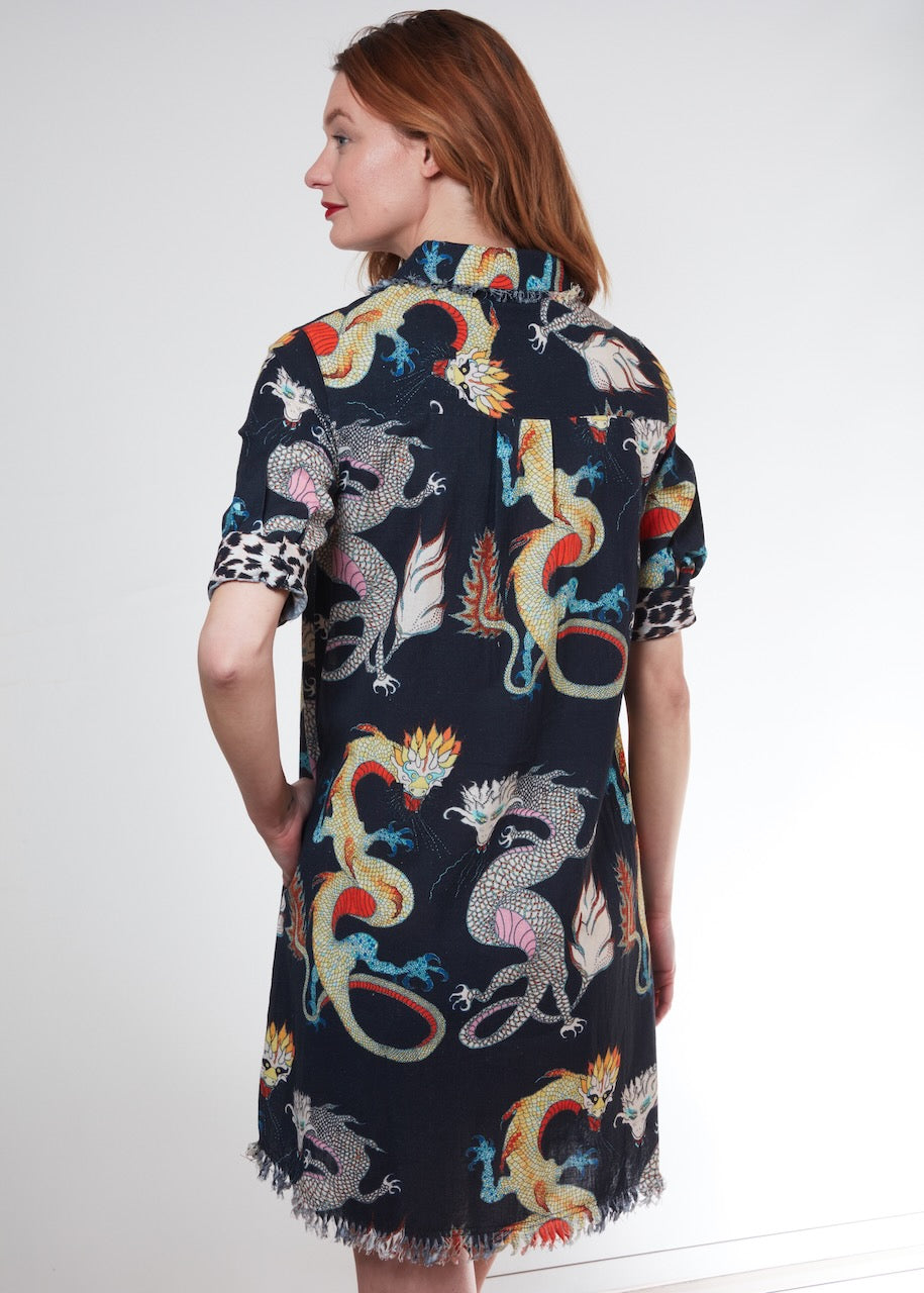 Chatham Dress Black Dragons Print