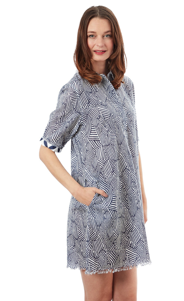 Chatham Dress Navy White Geometric