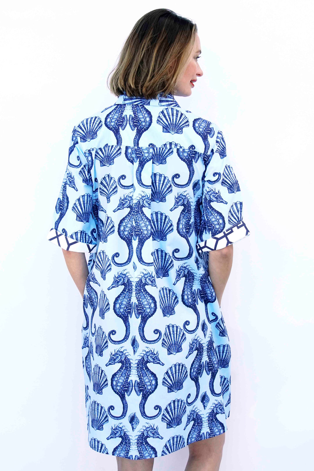 Monterey Dress Ocean Blue  Ground With Seahorses