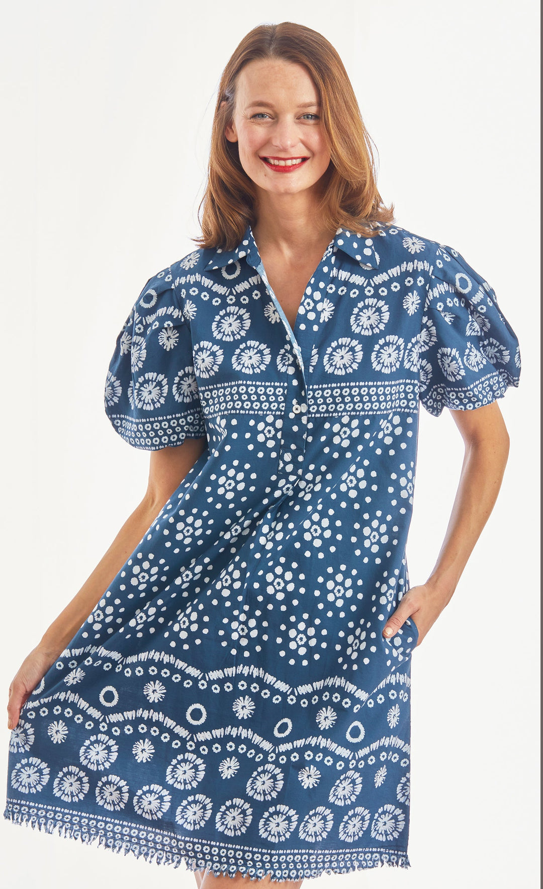 Beaufort Dress Puff Sleeve Ikat Print