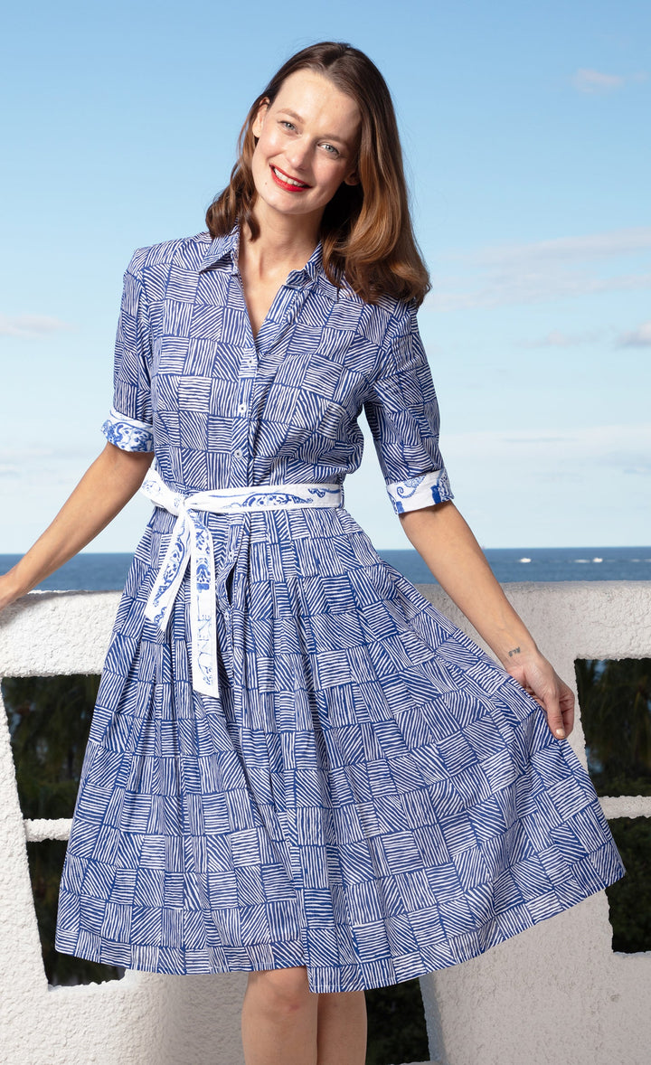 Mrs Maisel Dress Navy White Criss Croiss Boxes Voile