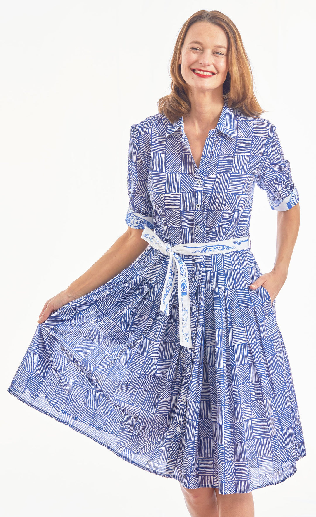 Mrs Maisel Dress Navy White Criss Croiss Boxes Voile