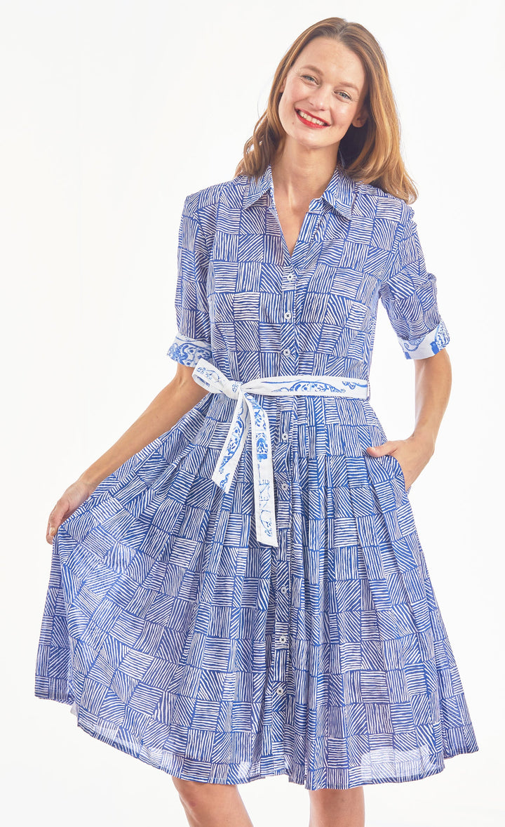 Mrs Maisel Dress Navy White Criss Croiss Boxes Voile