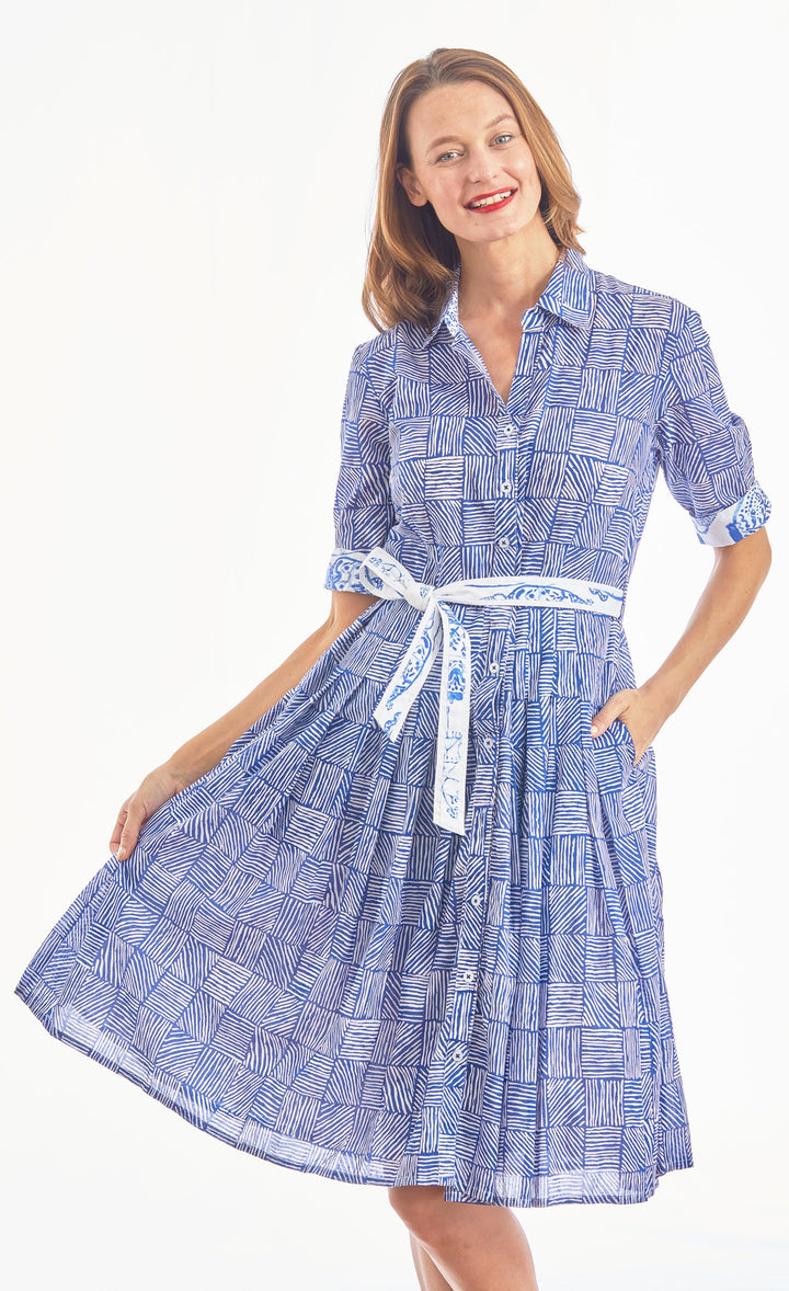 Mrs Maisel Dress Navy White Criss Croiss Boxes Voile