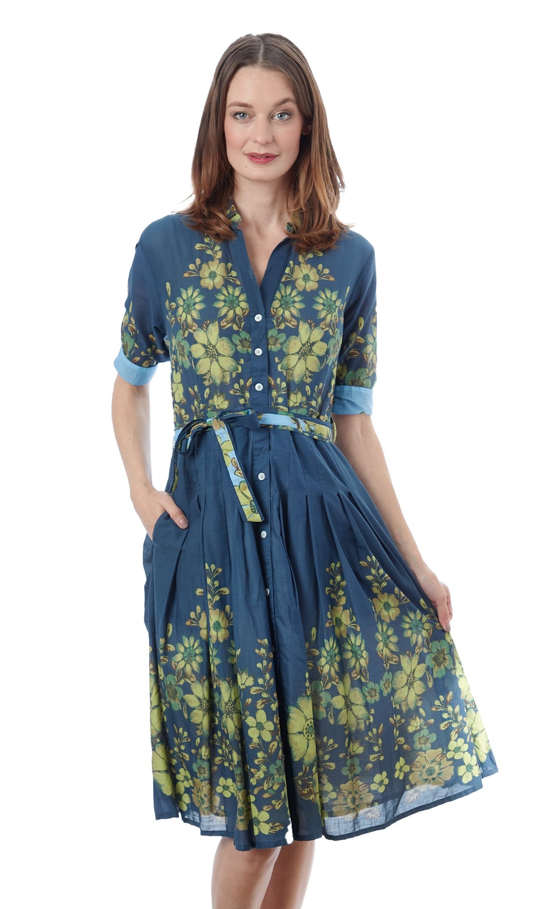 Mrs Maisel Light Navy Ground With Leaves Print