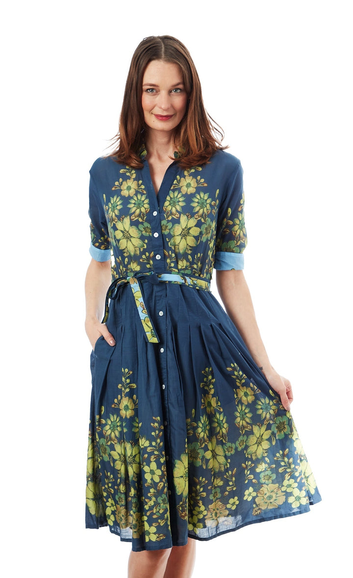 Mrs Maisel Light Navy Ground With Leaves Print