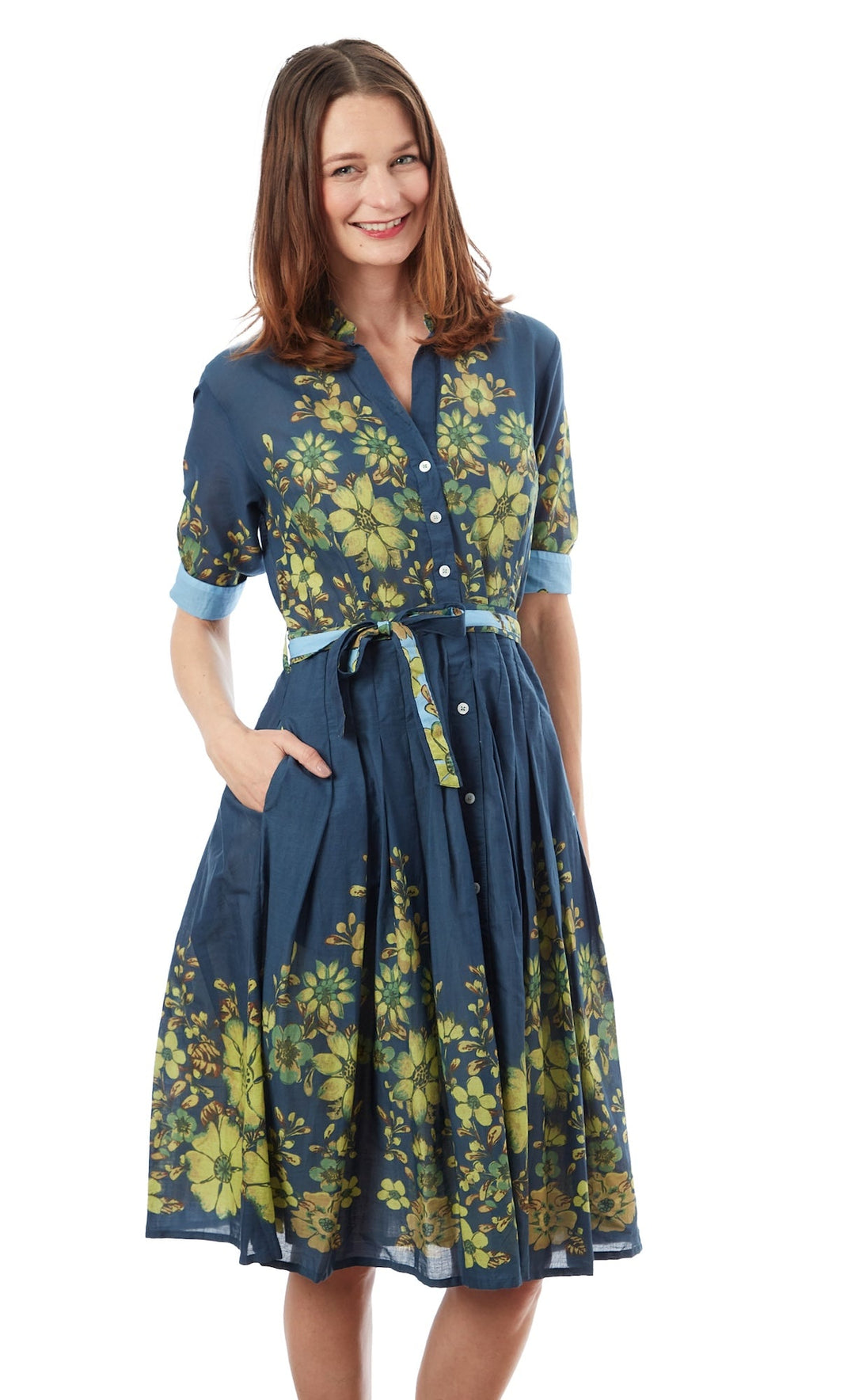 Mrs Maisel Light Navy Ground With Leaves Print