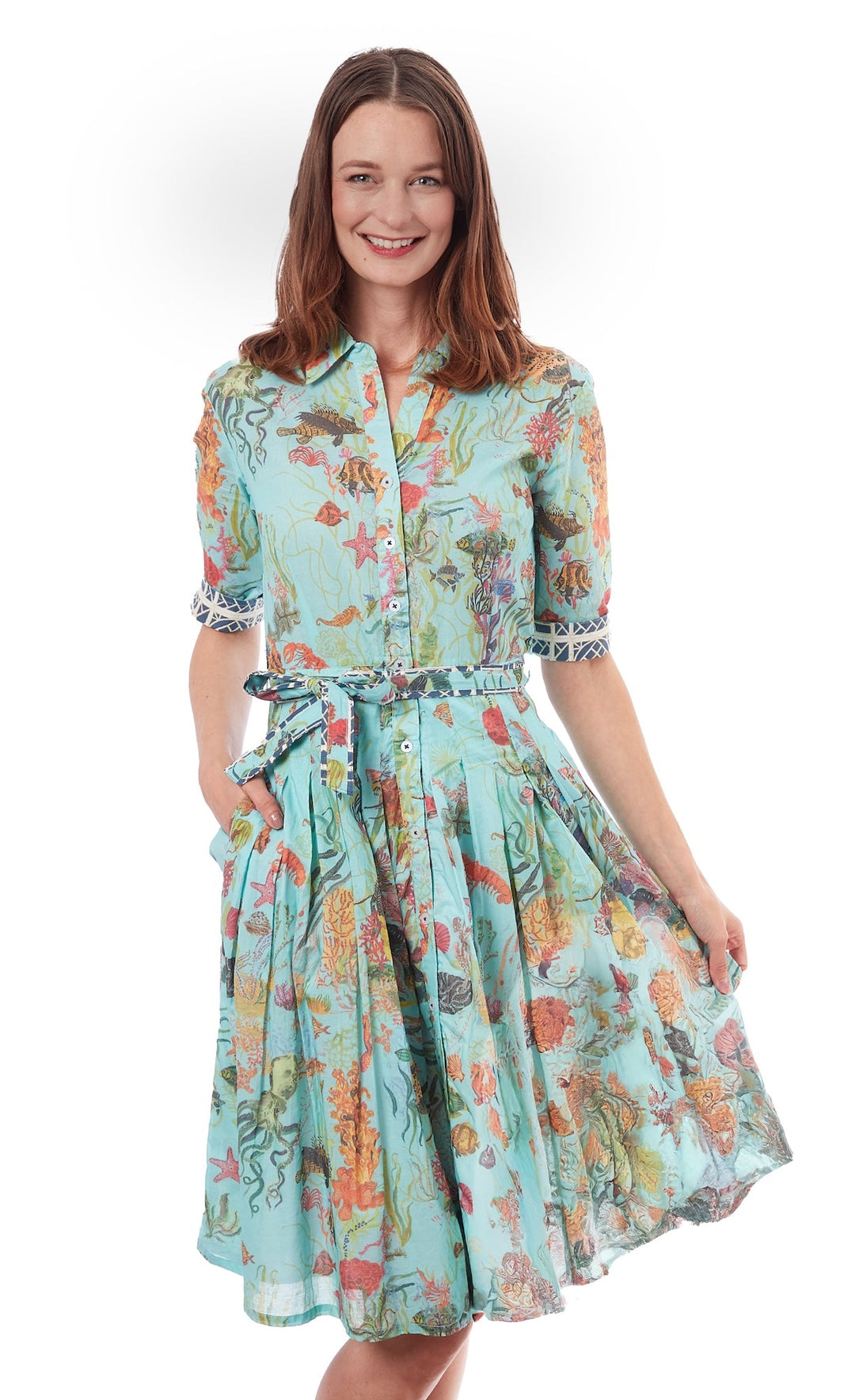 Mrs Maisel Turquoise Ground Sealife Dress