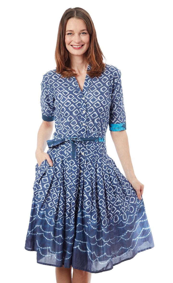 Mrs Maisel Navy Whit Ikat Print