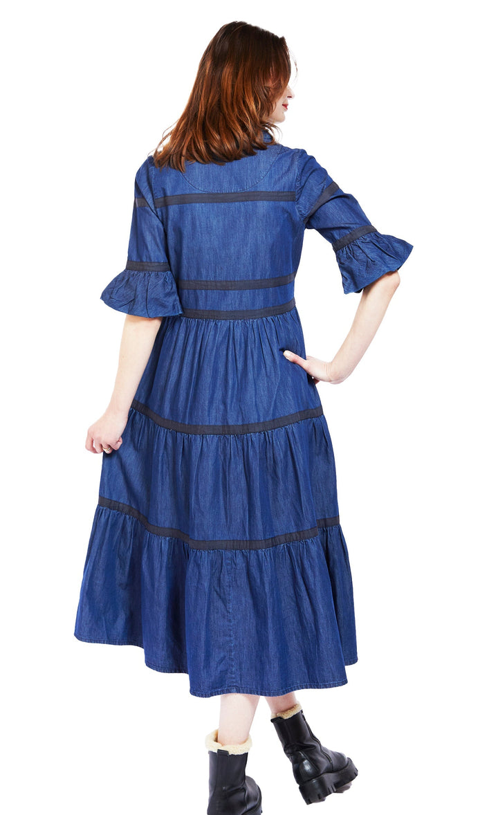 Miami Dress In Denim With Black Ribbon Trim