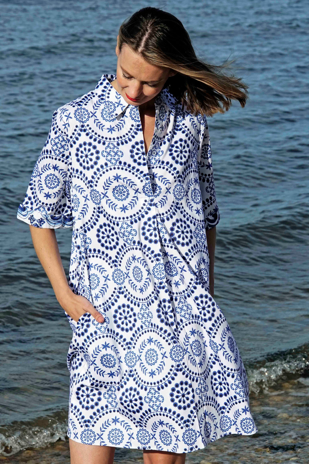 Monterey Dress Blue And White Americana Print