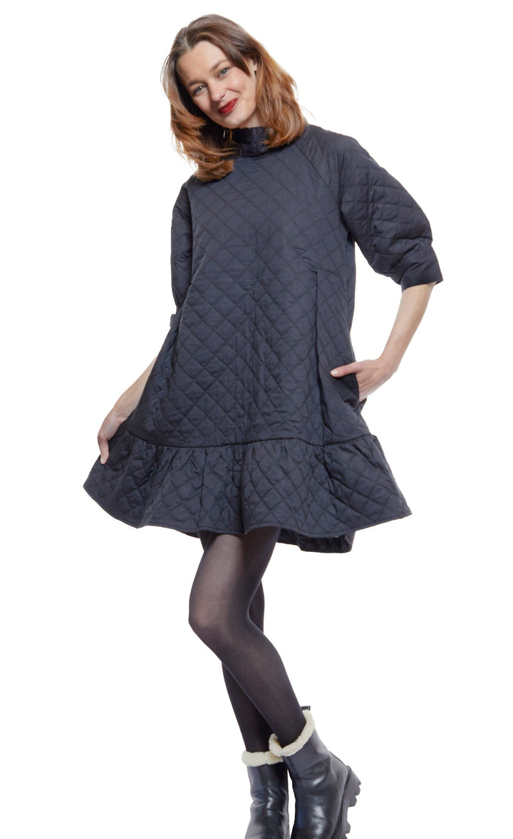 St. Tropez Softly Quilted Black Poplin Dress, Oversized Silhouette