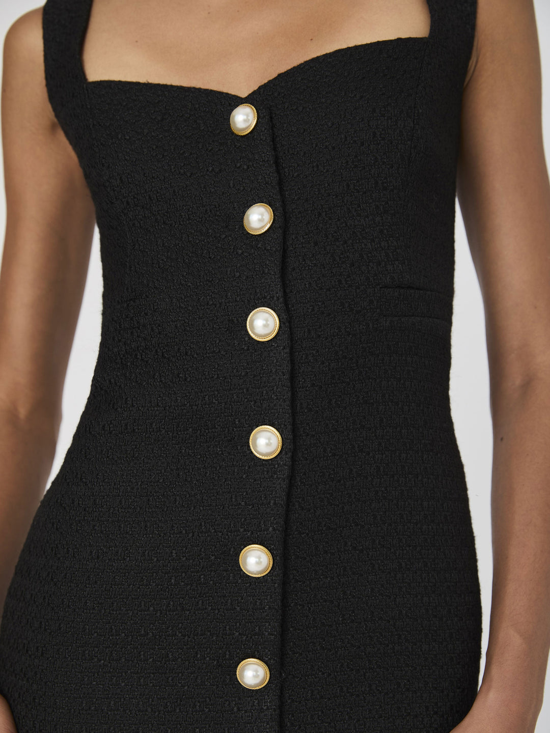 Structured Tweed Button Front Dress