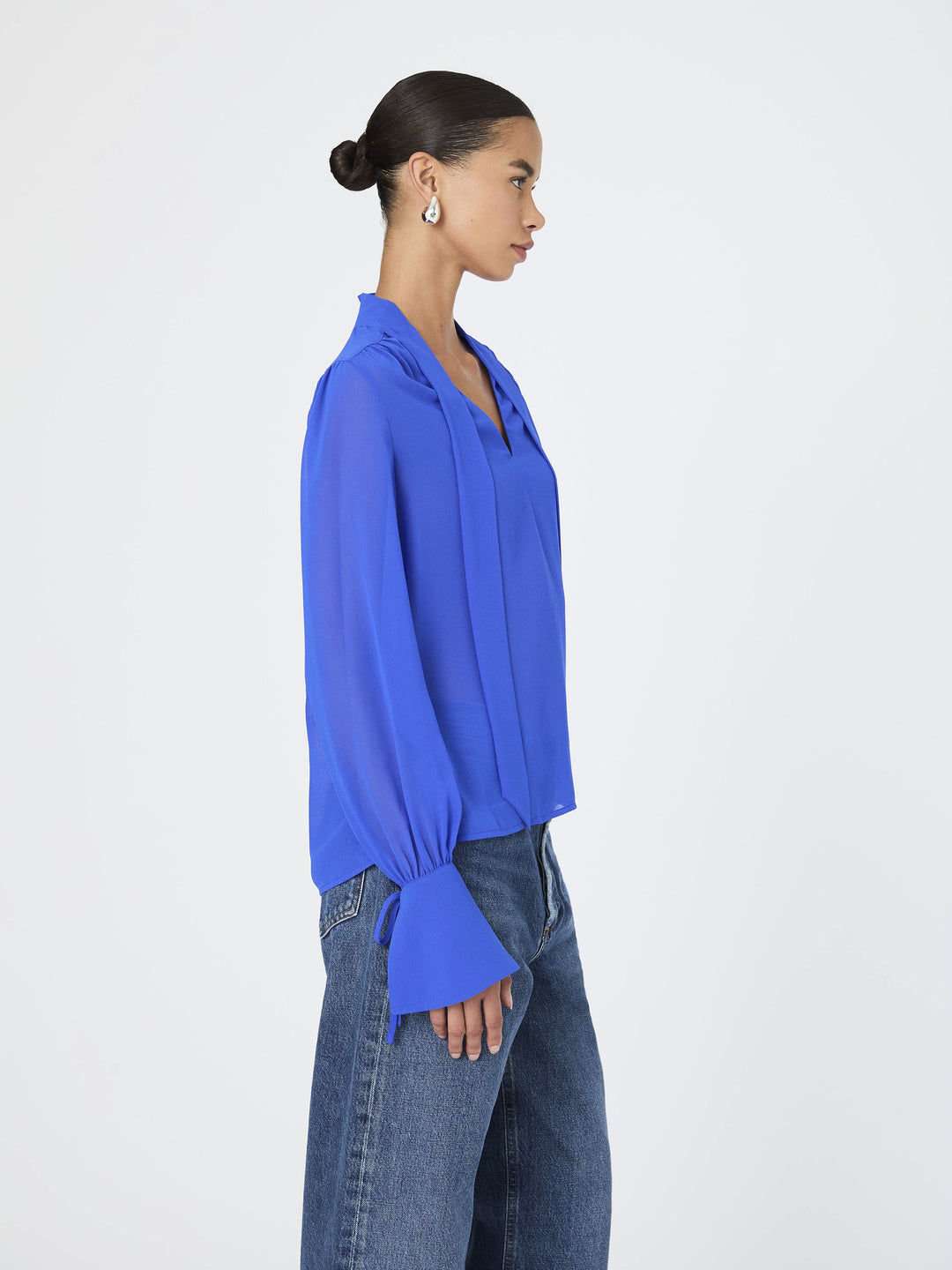 Eden Georgette Tie Neck Blouse Chroma Blue