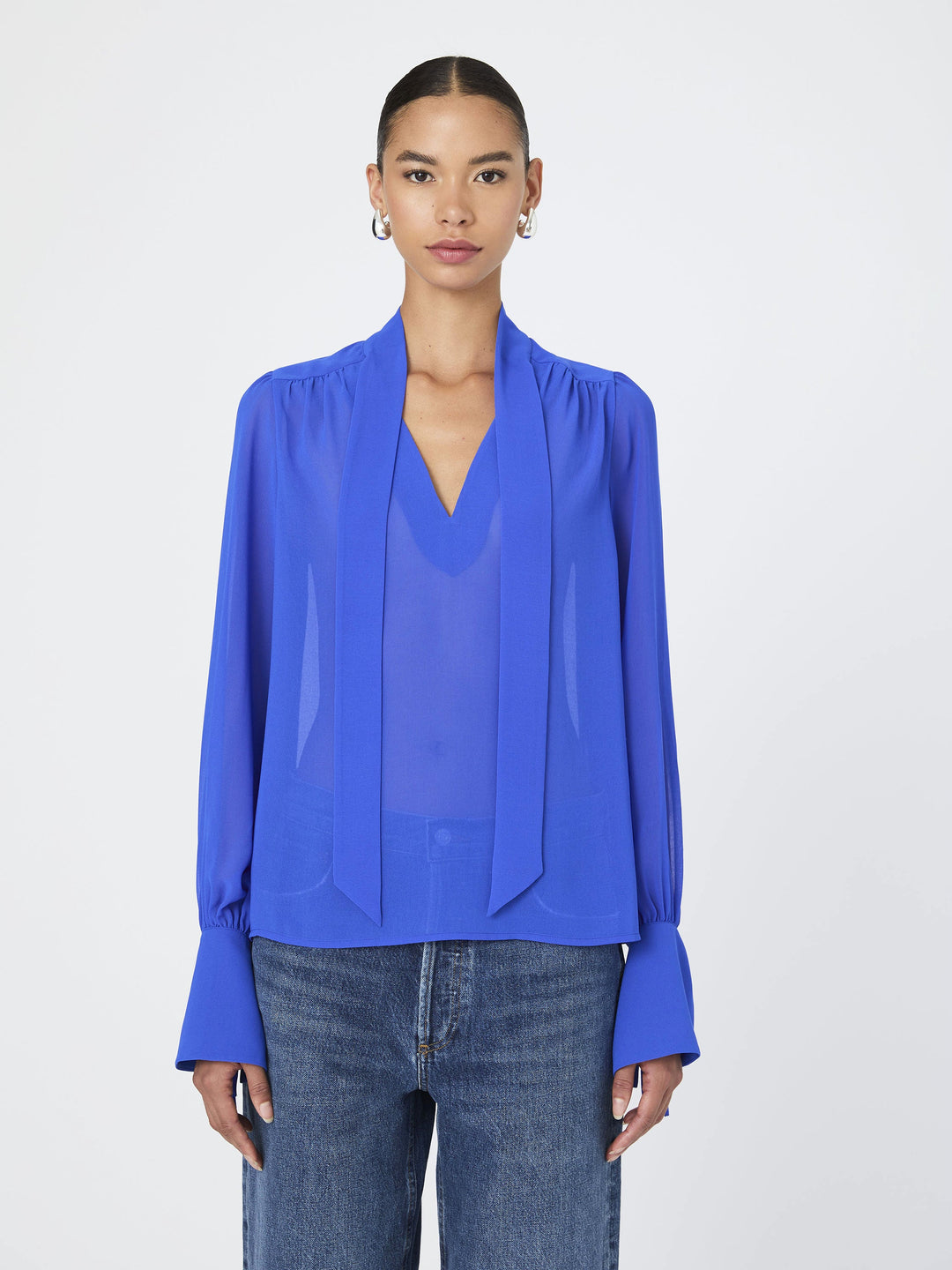 Eden Georgette Tie Neck Blouse Chroma Blue