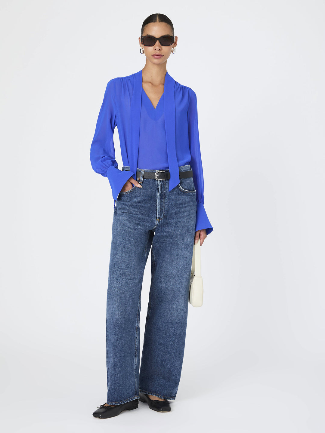 Eden Georgette Tie Neck Blouse Chroma Blue