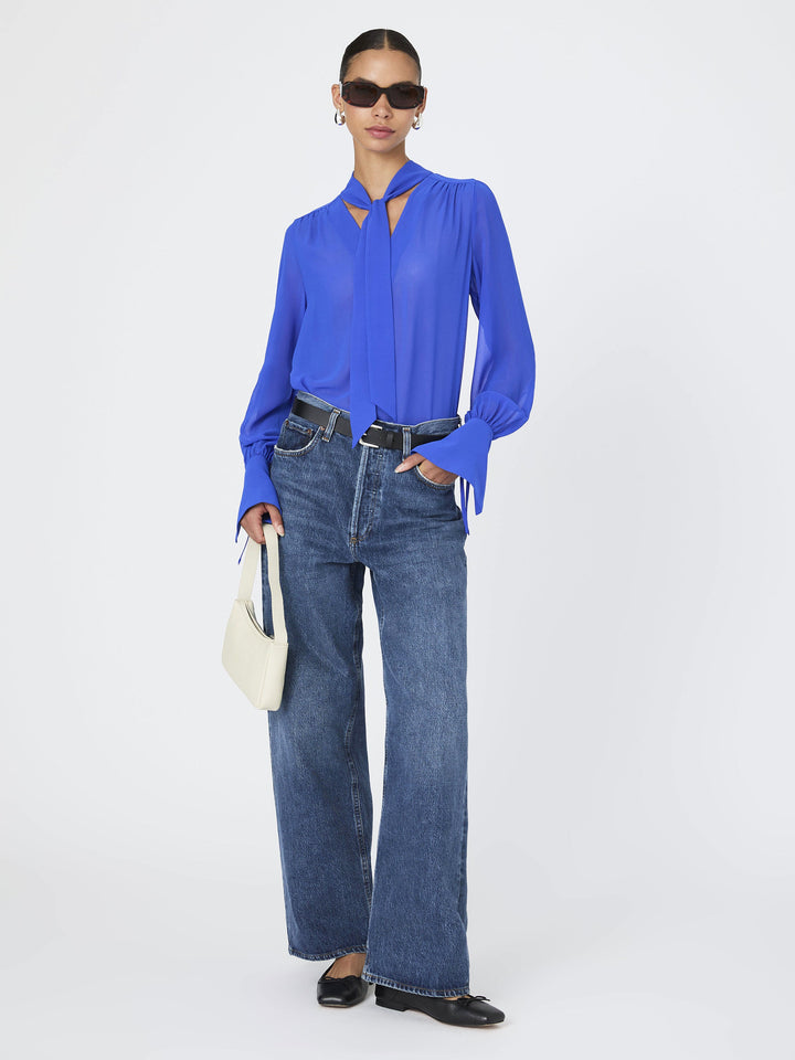 Eden Georgette Tie Neck Blouse Chroma Blue