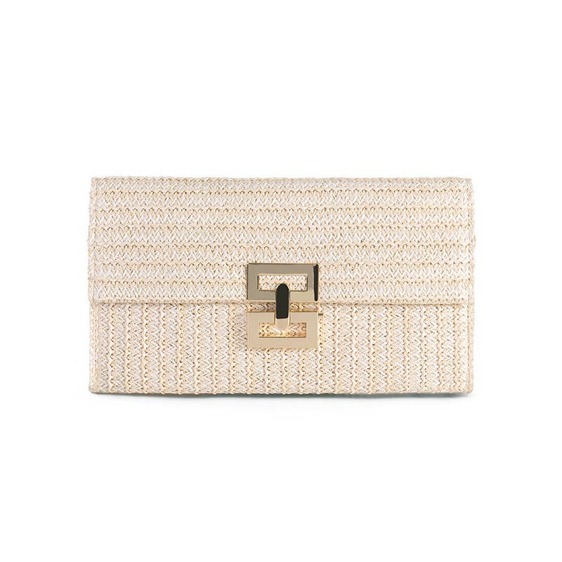 Women's clutch bag casual woven bag straw woven bag: Natural