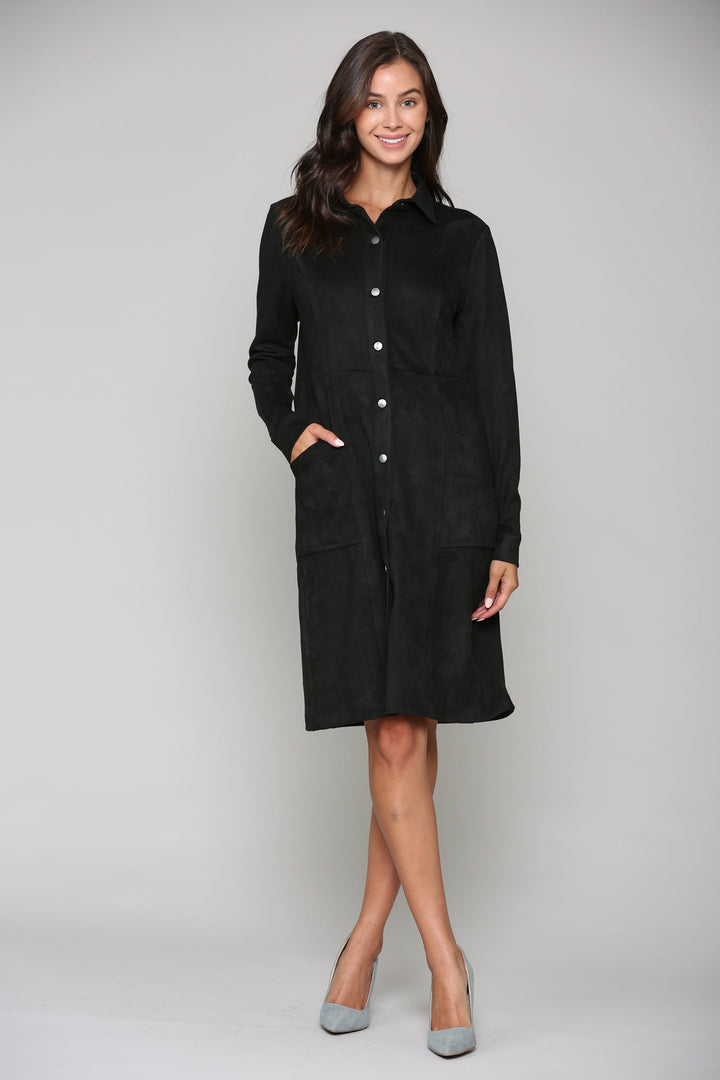 Anne Stretch Suede Shirt Dress