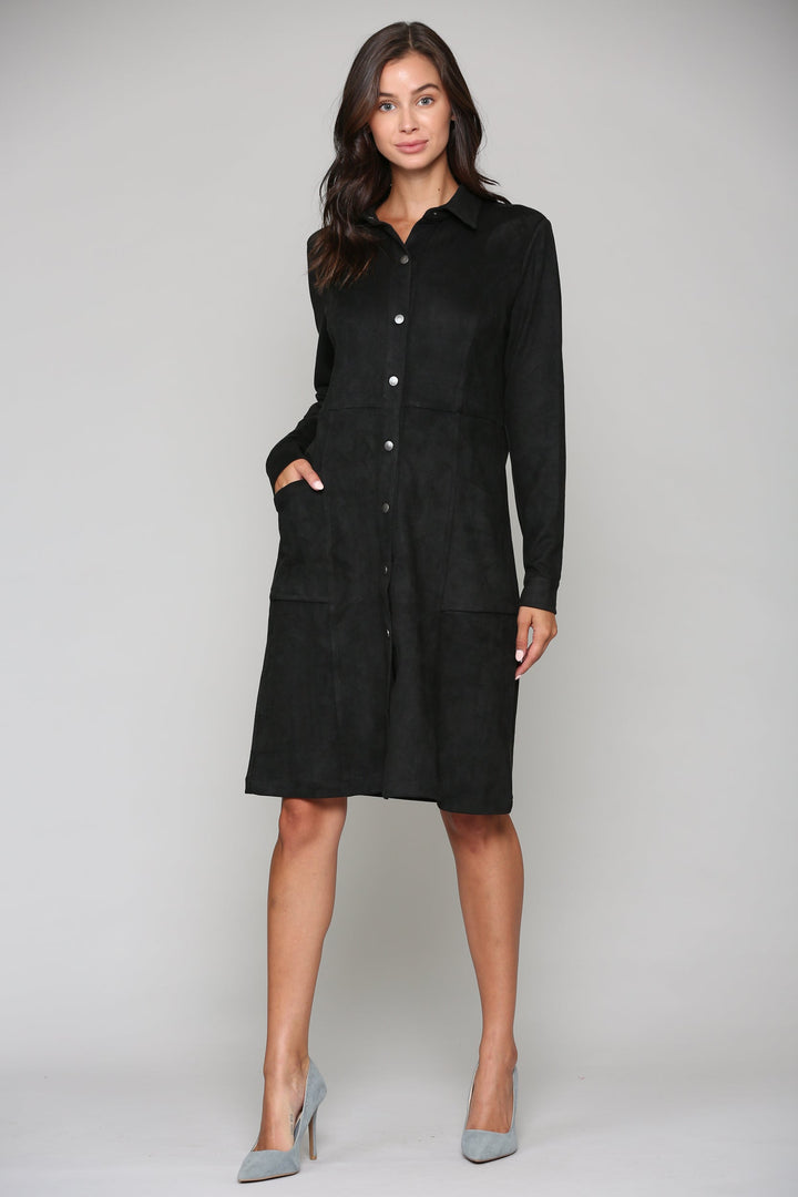 Anne Stretch Suede Shirt Dress