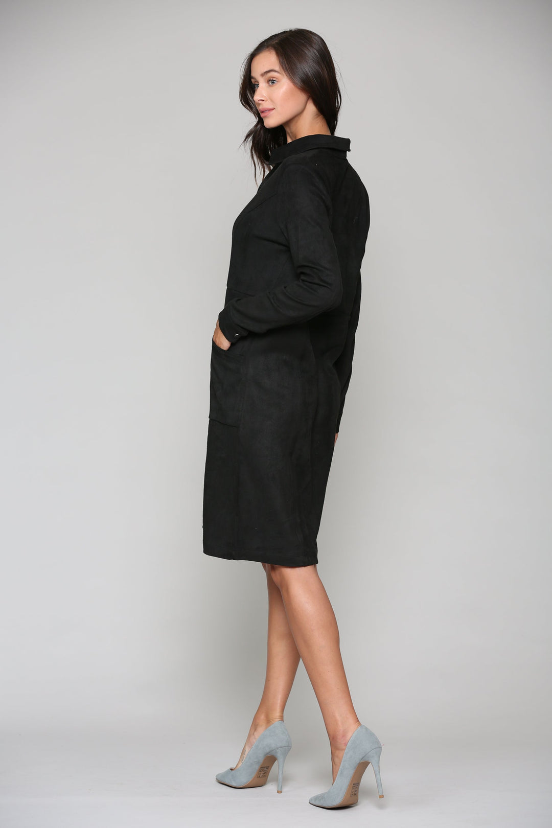 Anne Stretch Suede Shirt Dress