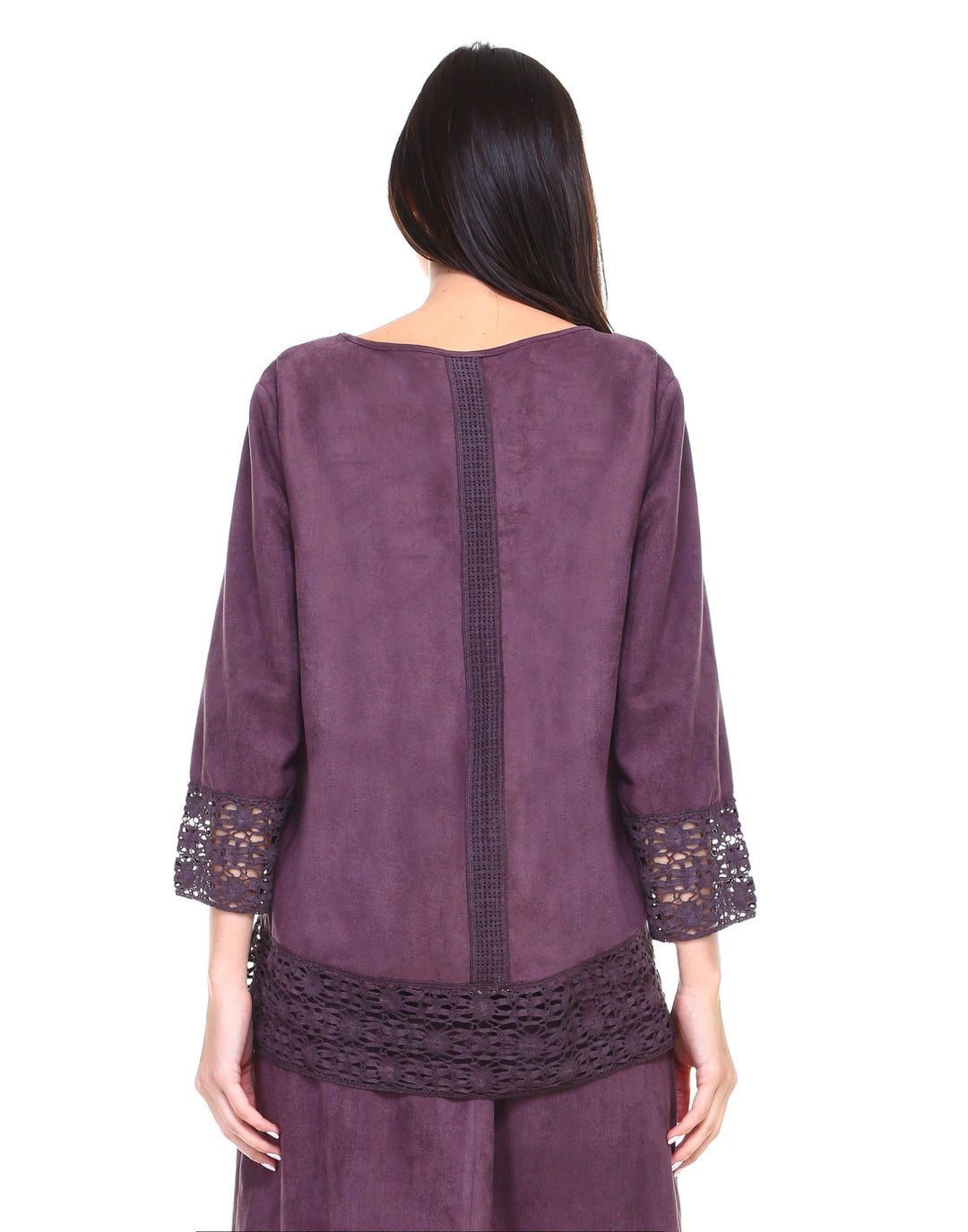 Amanda Stretch Suede Top with Crochet Lace