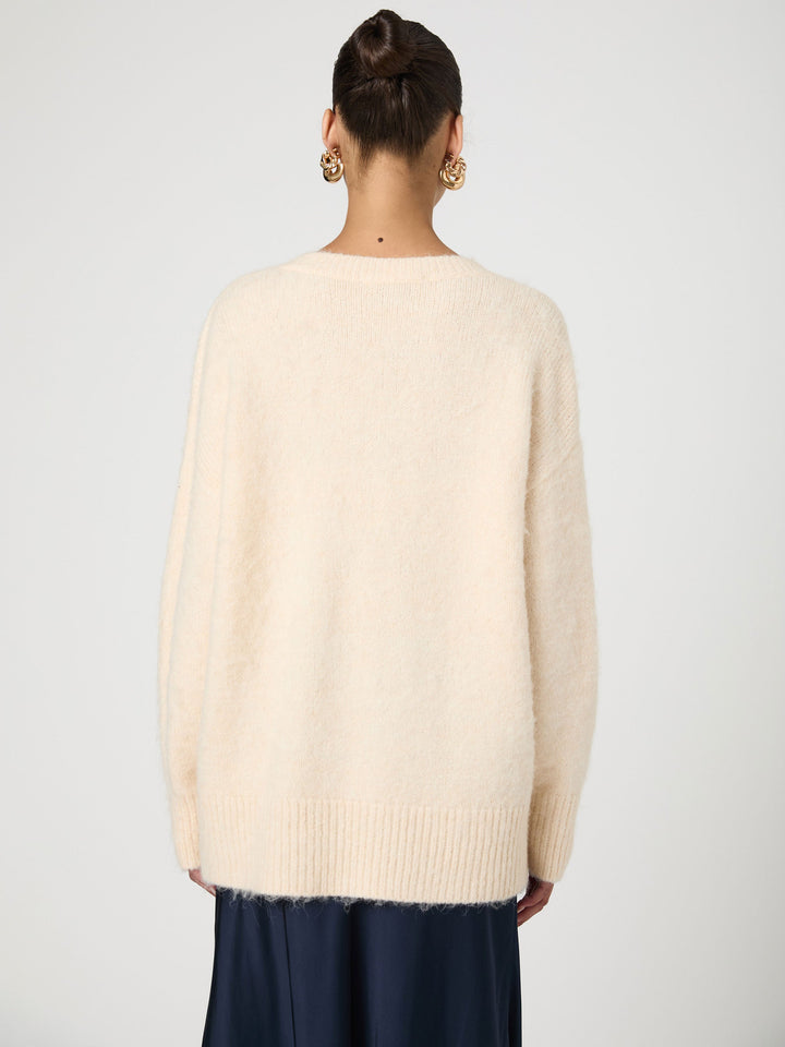 Fluffy Knit V Neck Oversized Sweater