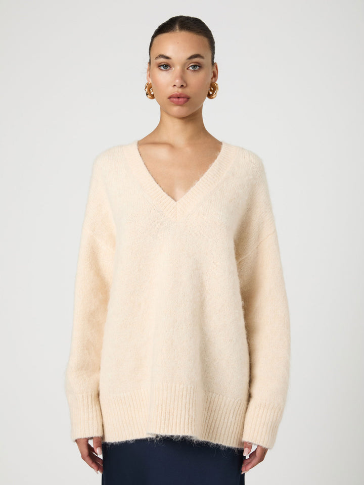 Fluffy Knit V Neck Oversized Sweater