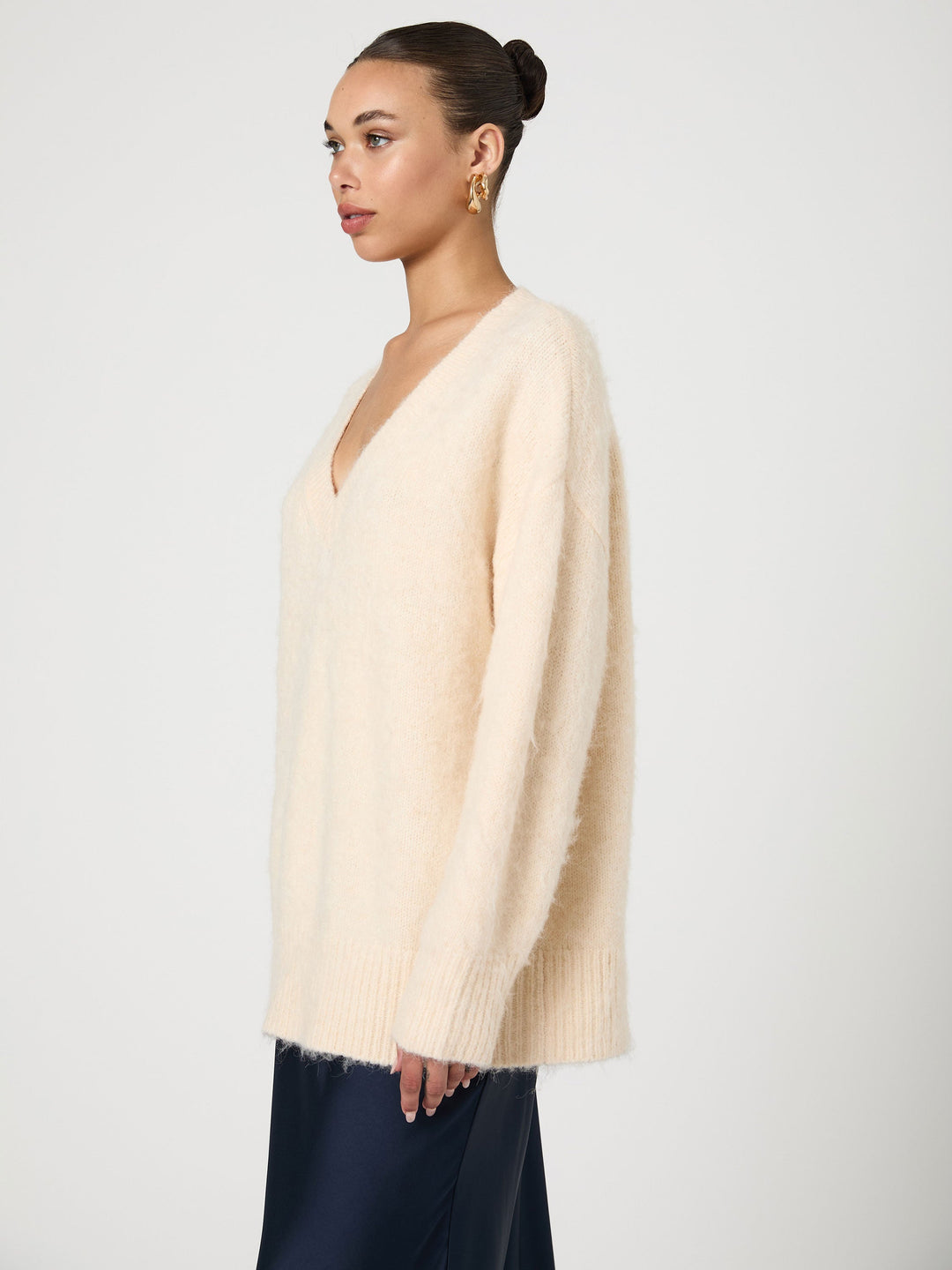 Fluffy Knit V Neck Oversized Sweater