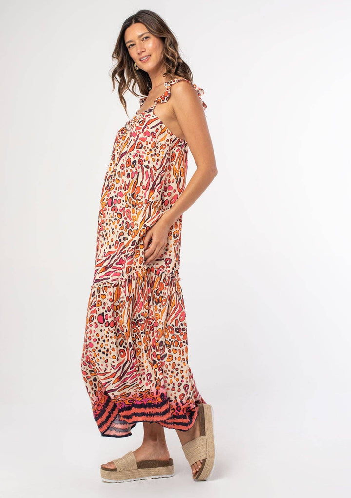 LEOPARD RUFFLE MAXI DRESS