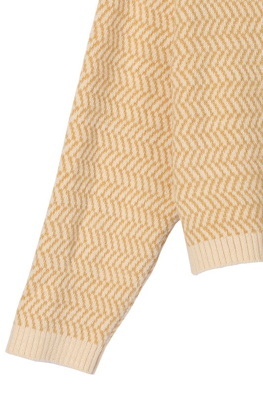 Herringbone Pattern Crew Neck Sweater