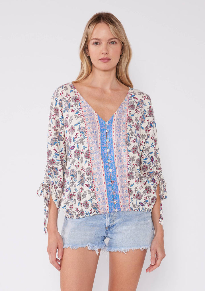 MULTI PRINT RUCHED BLOUSE