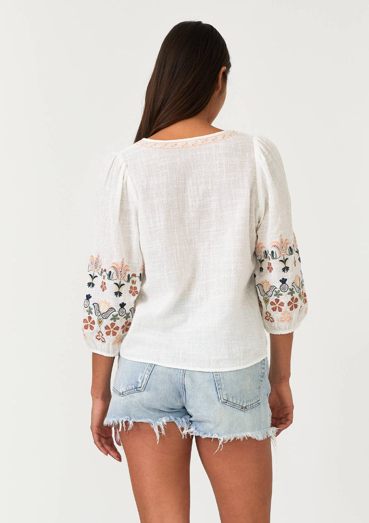 FLORAL EMBROIDERED TIE TOP