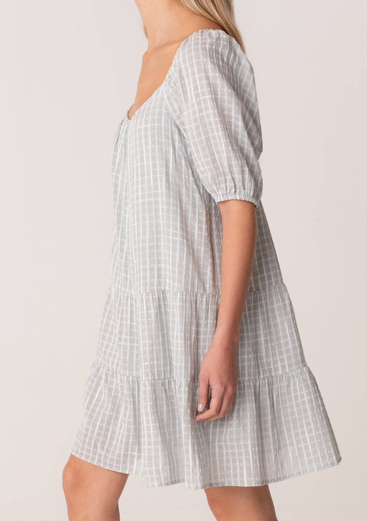 PLAID SHORT PUFF SLEEVE DRESS