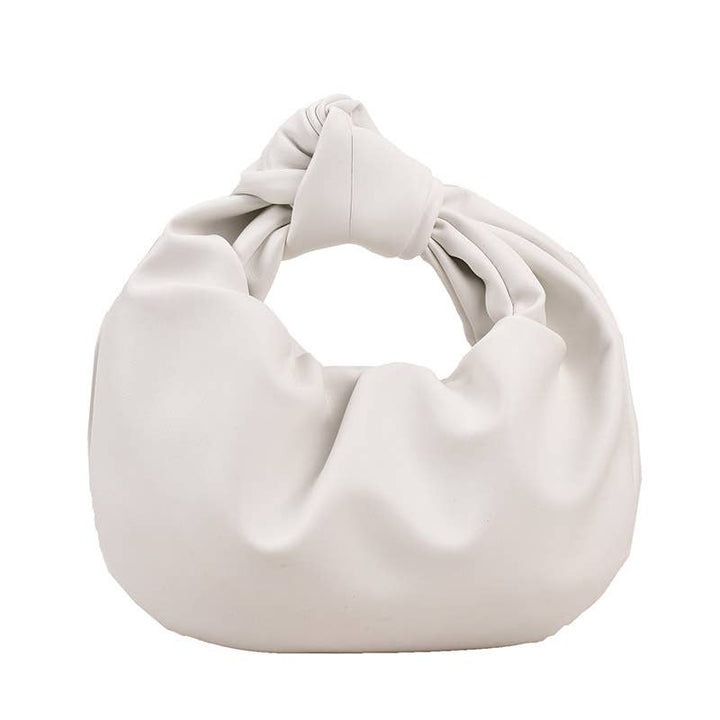 Pleated Cloud Bag Handbag with Decorative Knot: White