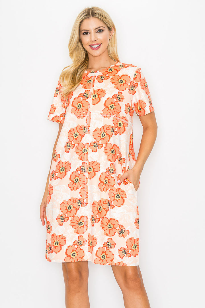 Audrey Stretch Suede Dress - Poppy Flower Print