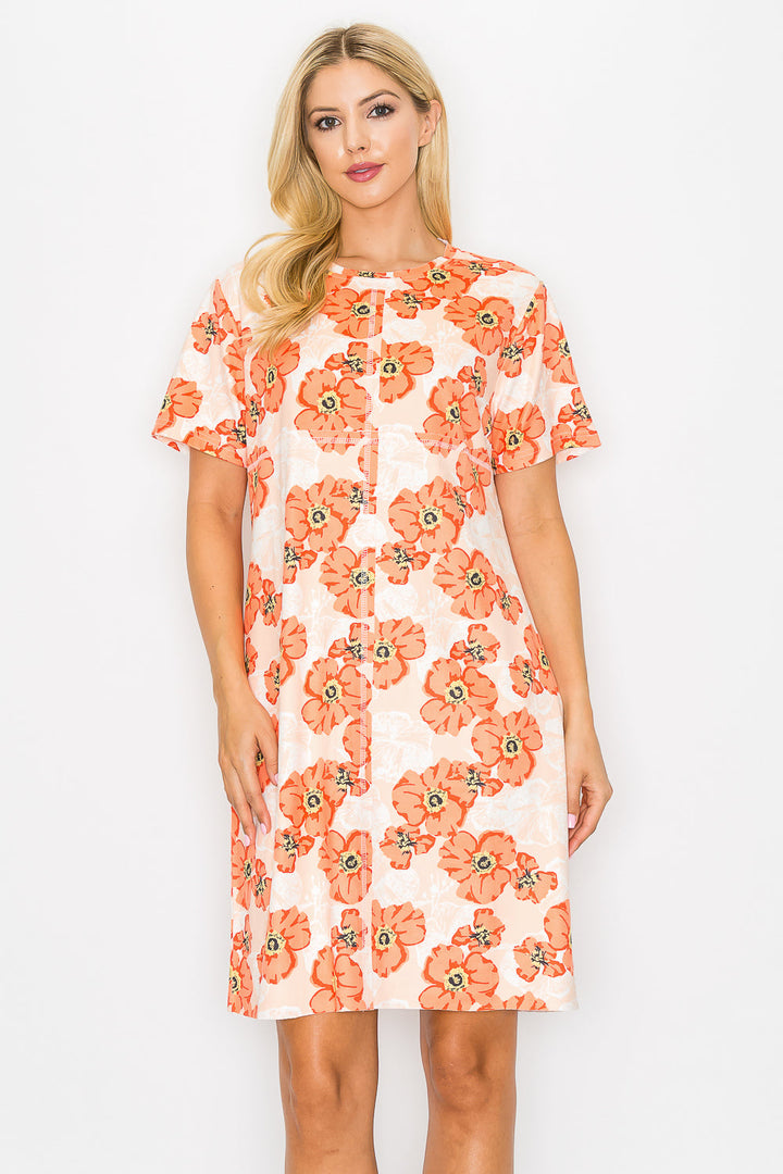 Audrey Stretch Suede Dress - Poppy Flower Print