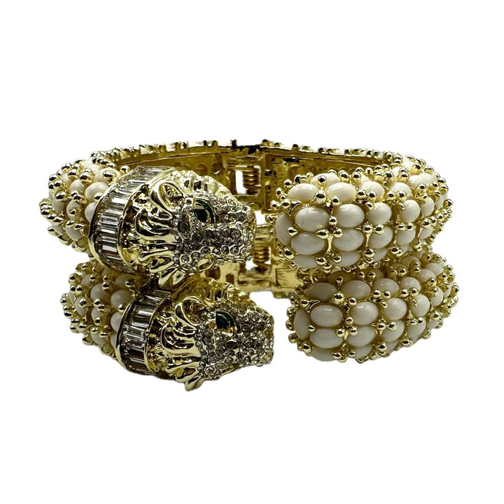 Leopard Hinged Bracelet in White