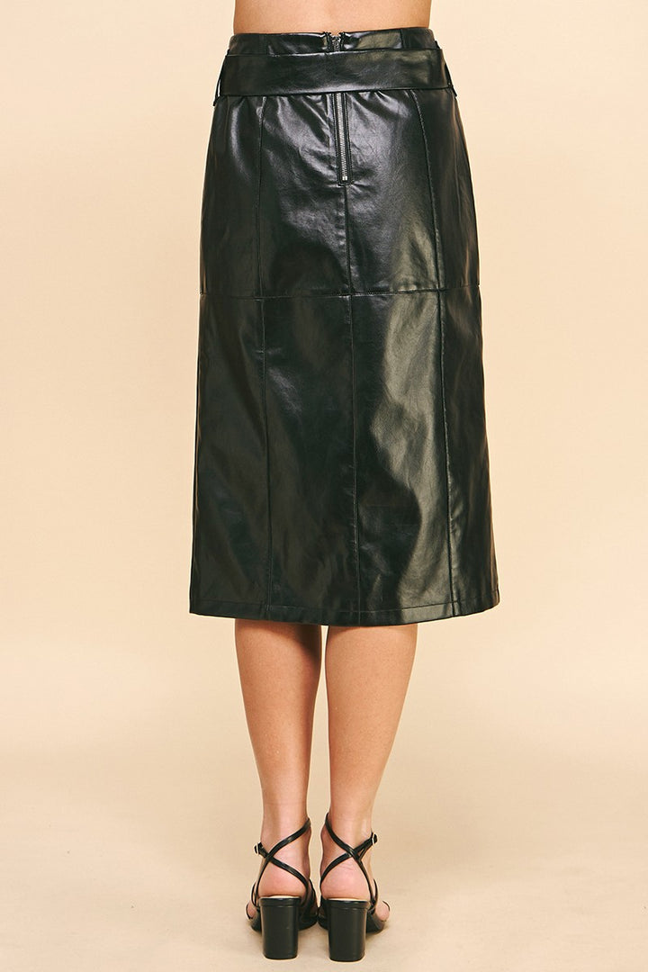 BELTED LEATHER MIDI SKIRT