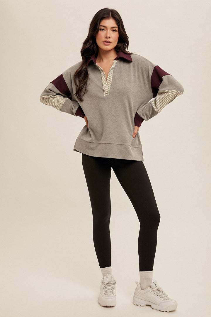 JERSEY STRIPE MIX COLORBLOCK PULLOVER