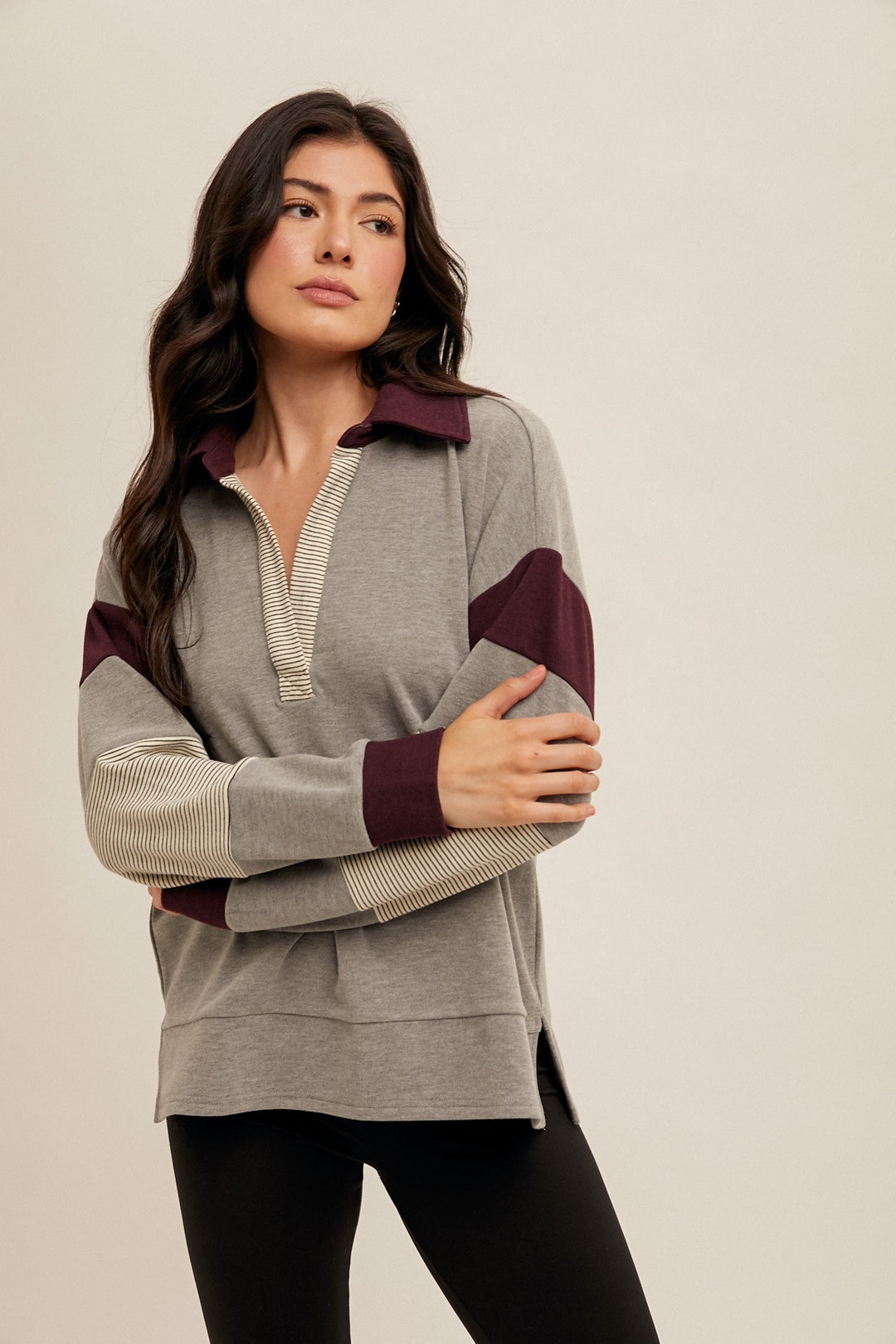 JERSEY STRIPE MIX COLORBLOCK PULLOVER