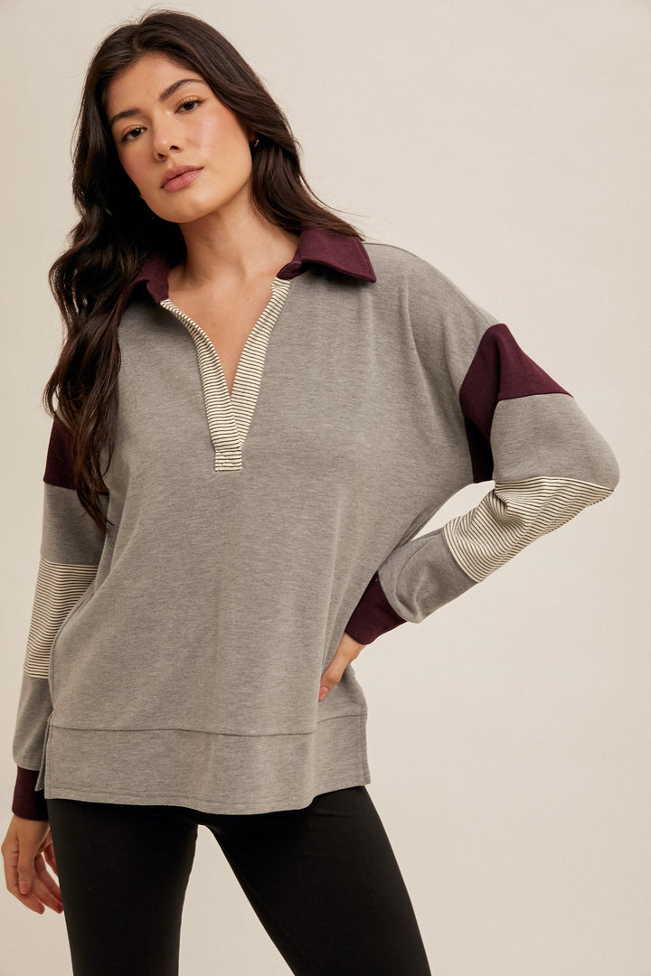 JERSEY STRIPE MIX COLORBLOCK PULLOVER