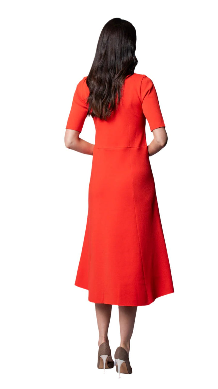 Nora Milano Knit Short Sleeved Fit-And-Flare Midi Dress; Bright Orange