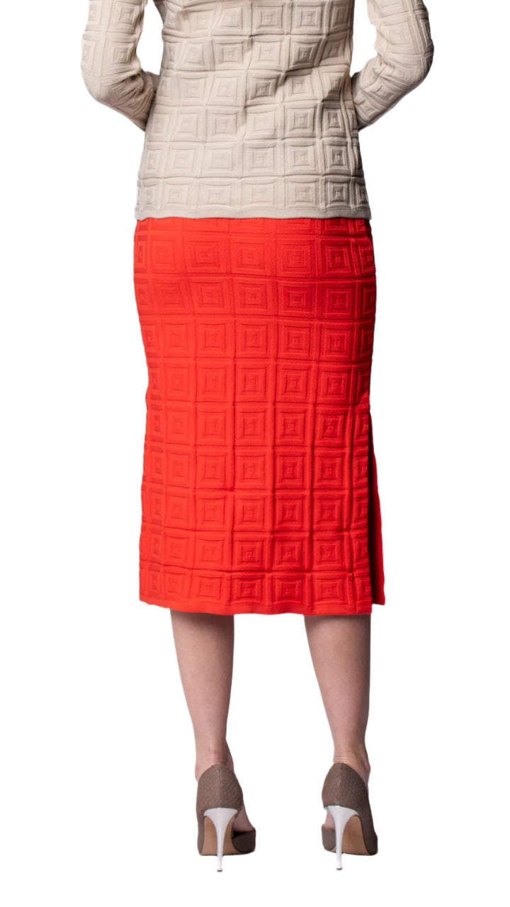 Sabrina Square Pattern Midi Straight Skirt; Bright Orange