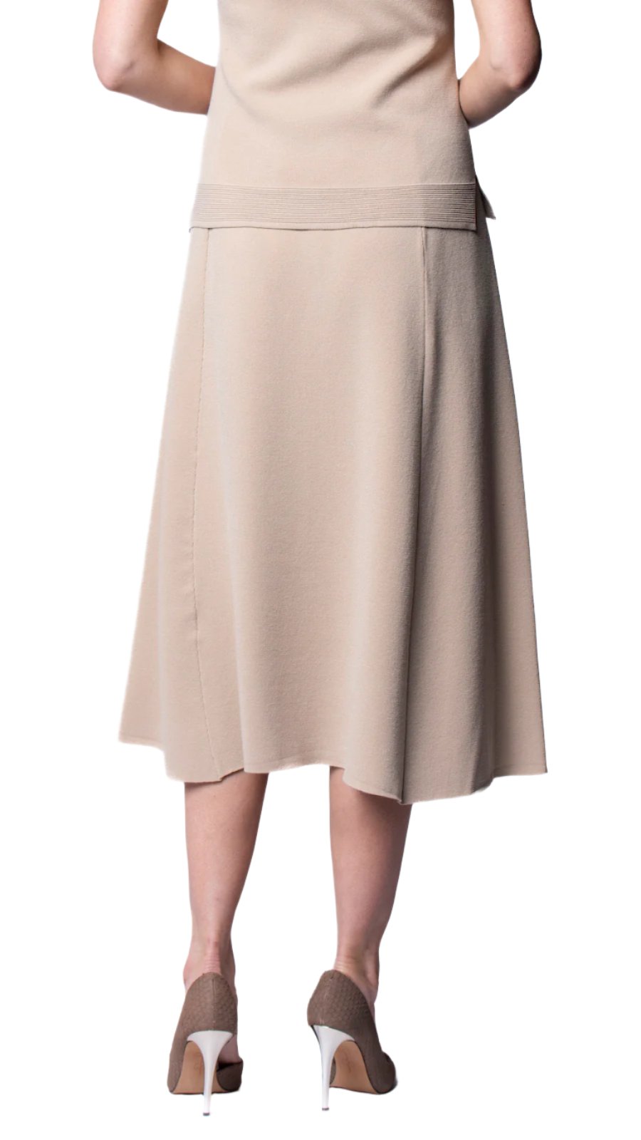 Natalie Milano-Knit A-Line Midi Skirt; Warm Beige